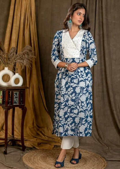 Women's Cotton Blend Embroidery Kurta with Pent Set