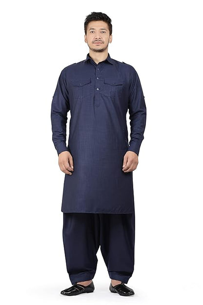 Men's Cotton Blend Pathani Kurta Pyjama Suit