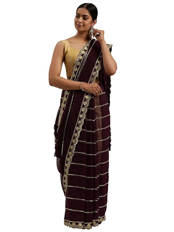 Sunderani Women's Designer Black Georgette Embroidered Fashion Designing Saree for Women