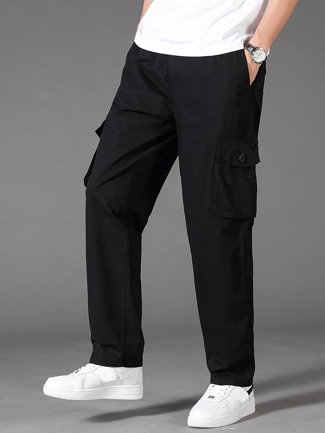 Men's Polyester Blend Casual Cargo Trousers Pants