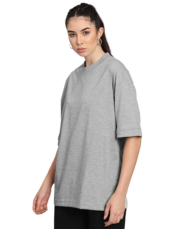 LEOTUDE Women Half Sleeve Oversized Tshirt Round Neck Longline Drop Shoulder