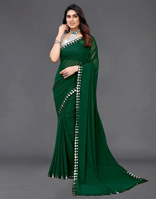 Women's Dyed Georgette Saree with Unstitched Blouse Piece