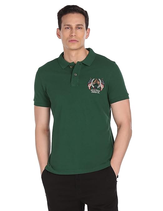 Men's Cotton Regular Fit Solid Logo Polo T-Shirt