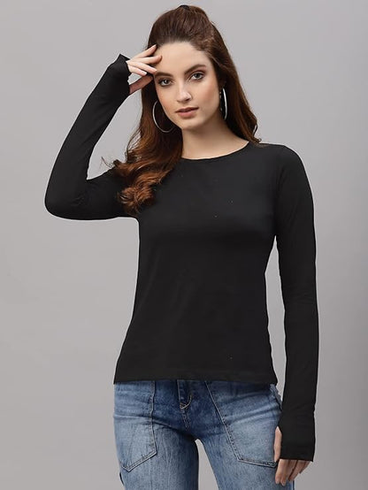 Full Sleeves Solid Thumbhole Top for Women