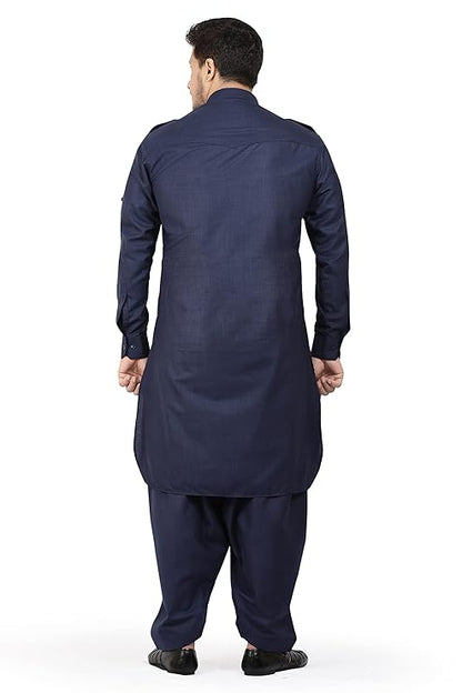 Men's Cotton Blend Pathani Kurta Pyjama Suit