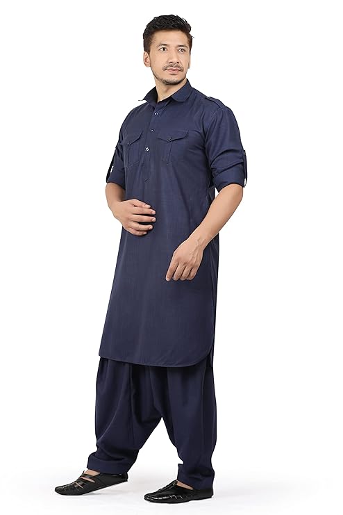 Men's Cotton Blend Pathani Kurta Pyjama Suit