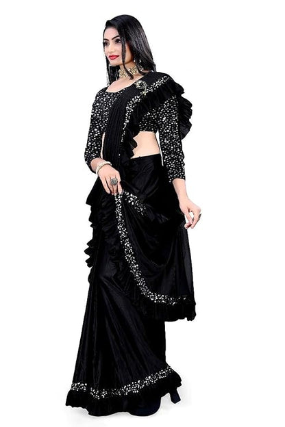 VILUCHI Women's Ready to Wear Lycra Squence Embroidered Saree