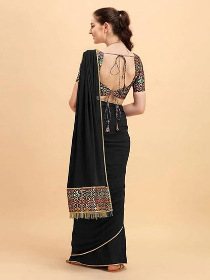 Women's Plain Georgette Saree With Blouse Piece