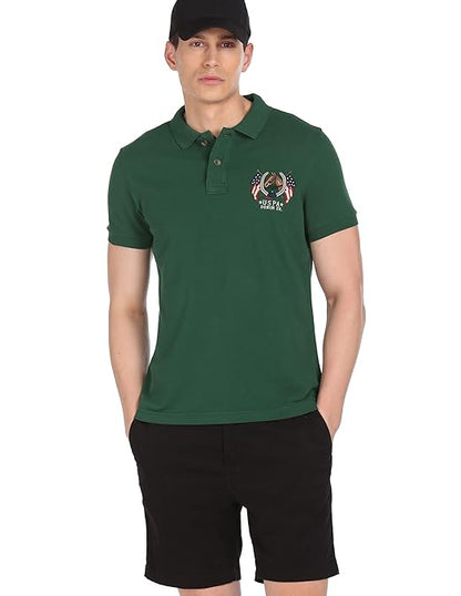 Men's Cotton Regular Fit Solid Logo Polo T-Shirt