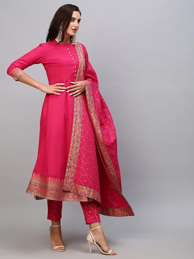 Women's Cotton Blend Solid Anarkali Kurta Set