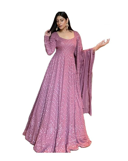 Omkar Textile's Designer Light Purple Gown with Dupatta Set