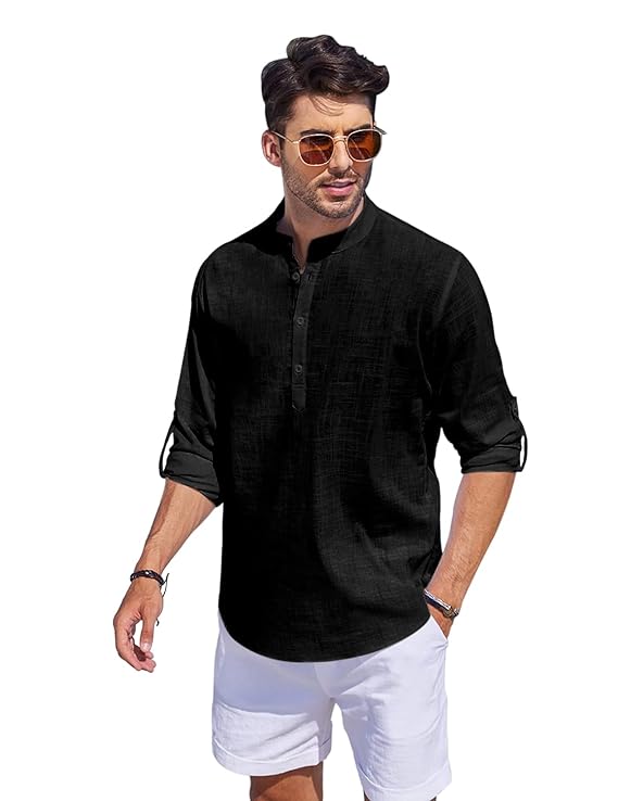 Men Solid Cotton Blend Straight Kurta Shirt