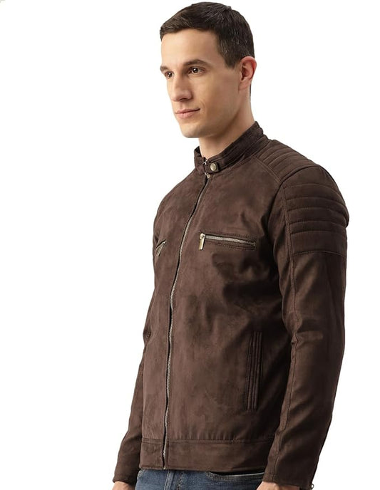 Leather Retail Coffee-Colored Suede Jacket For Men's