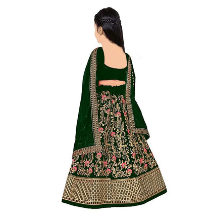 Ethnicset Girl's Velvet Semi-Stitched Lehenga Choli