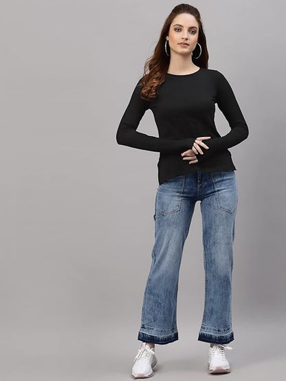 Full Sleeves Solid Thumbhole Top for Women