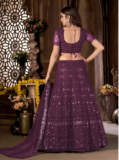 Embroidered Sequinned Semi Stitched Lehenga & Blouse With Dupatta