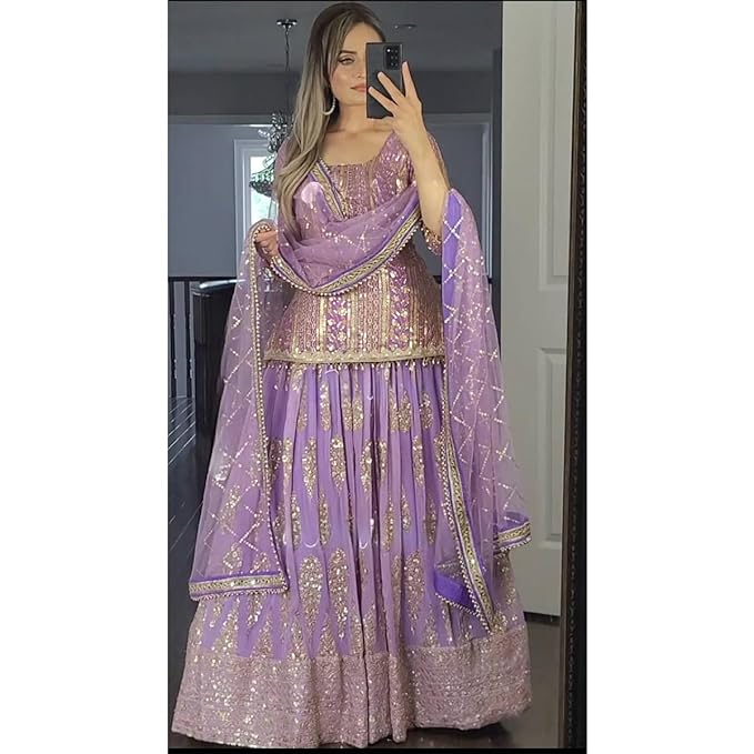 Women's Georgette Stitched Dhoti Suit In Purple