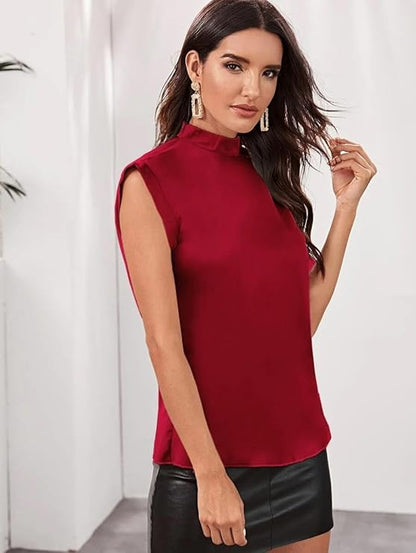 Womens Satin Sleeveless Solid Top