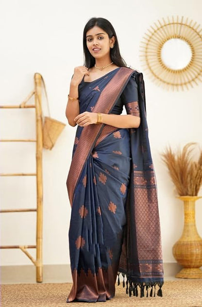 Women's Kanjivaram Soft Pure Silk Saree With Blouse Piece