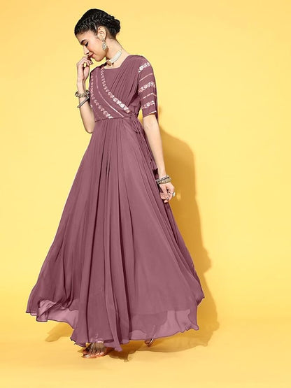 Women Flared/A-line Embroidered Georgette Gown