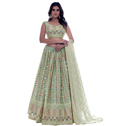 SHAFNUFAB Women's Georgette Semi Stitched Lehenga Choli In Multicolour Colour