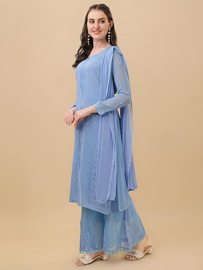 Women Georgette Maxi Kurta & Sharara with Dupatta