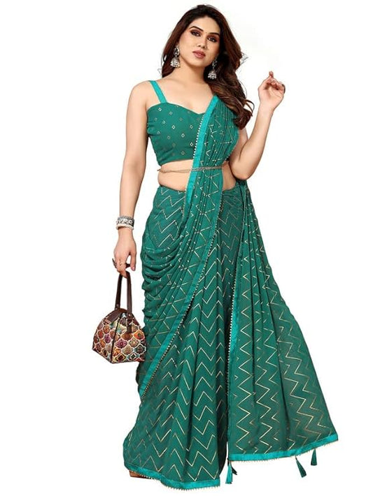 Women's Foil Printed Georgette Saree with Unstitched Blouse Piece