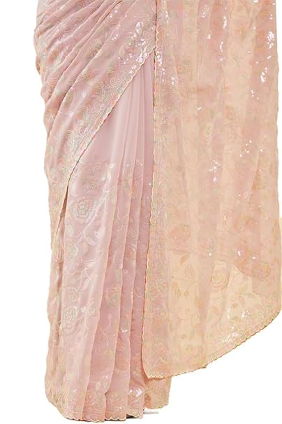 Women's Georgette Saree With Floral Embroidery And Sequance