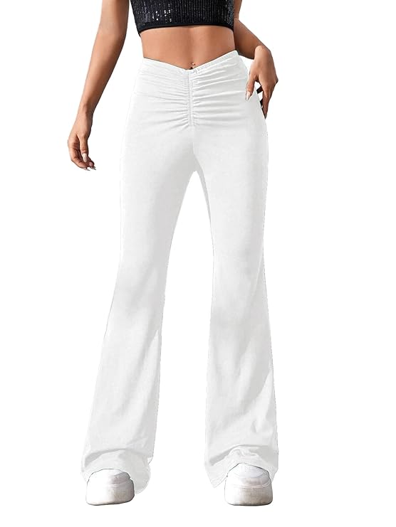 AVANOVA Women's Solid Gathering Front Skinny Trousers, Pant for Women