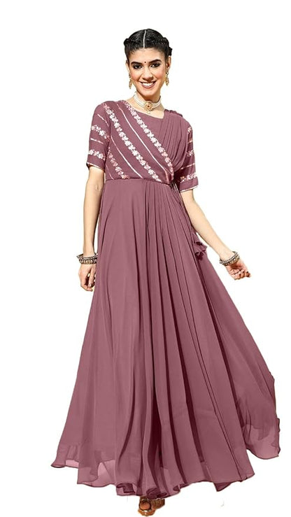 Women Flared/A-line Embroidered Georgette Gown