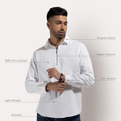 KINGDOM OF WHITE Zip Log Full Sleeve Casual Shirt for Men with Zipper Collar