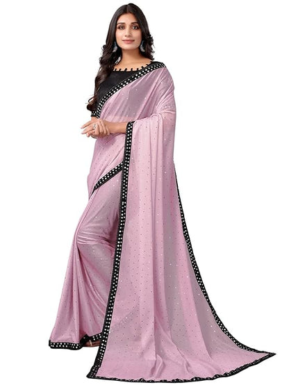 Women's Sequence Lace, Foil Paper, Dyed Lycra Shimmer Saree with Unstitched Blouse Piece