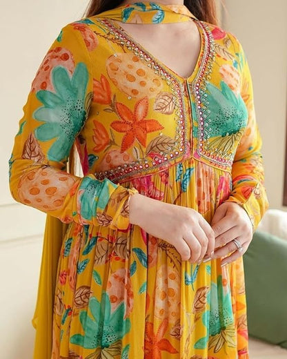 Women's Glamourous Yellow Aliya Cut PAIRED with Pant and Dupatta