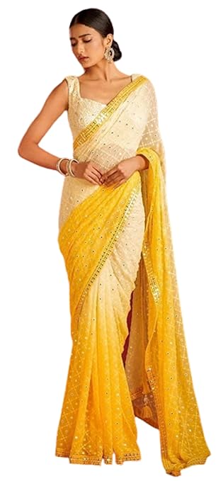 Women's And Girls Heavy Georgette Multi Colours Saree With Beautiful Multi Stich Embroidery and Sequence work