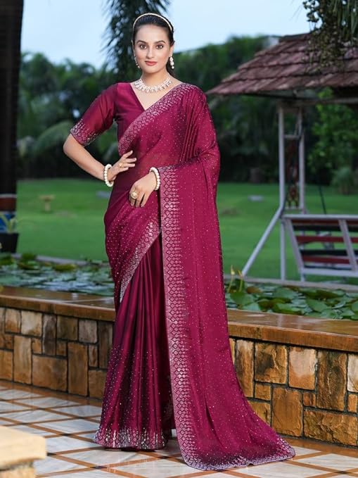 Women's Hot Fixing Georgette Saree with Unstitched Blouse Piece