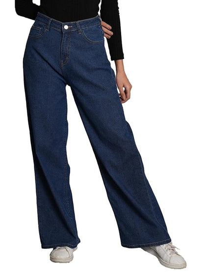 Women High Rise Cotton Lycra Solid Regular Fit Jeans