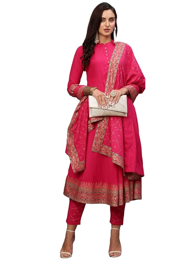 Women's Cotton Blend Solid Anarkali Kurta Set