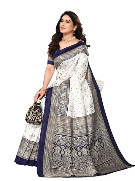 Women's Printed Poly Silk Saree with Unstitched Blouse Piece