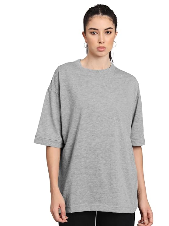 LEOTUDE Women Half Sleeve Oversized Tshirt Round Neck Longline Drop Shoulder