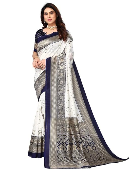 Women's Printed Poly Silk Saree with Unstitched Blouse Piece