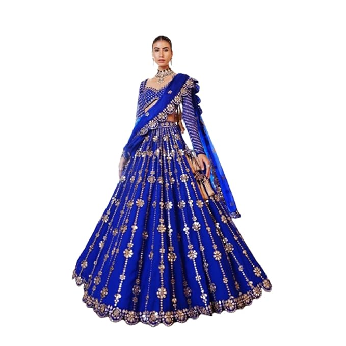 IYALAFAB Women's Georgette Semi Stitched Lehenga Choli In Blue1 Colour Lehenga Choli