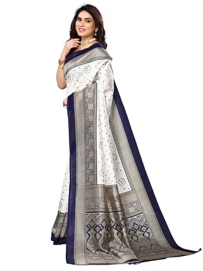 Women's Printed Poly Silk Saree with Unstitched Blouse Piece