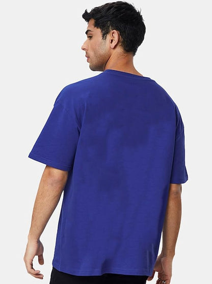 Baggy Fit Drop Shoulder Front XOXO Graphic Printed Royal Blue Half Sleeve T-Shirt for Men