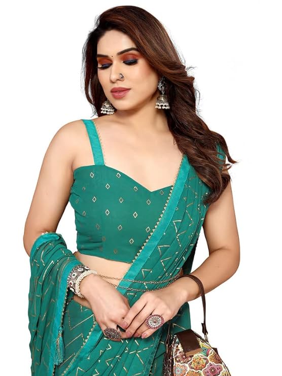 Women's Foil Printed Georgette Saree with Unstitched Blouse Piece