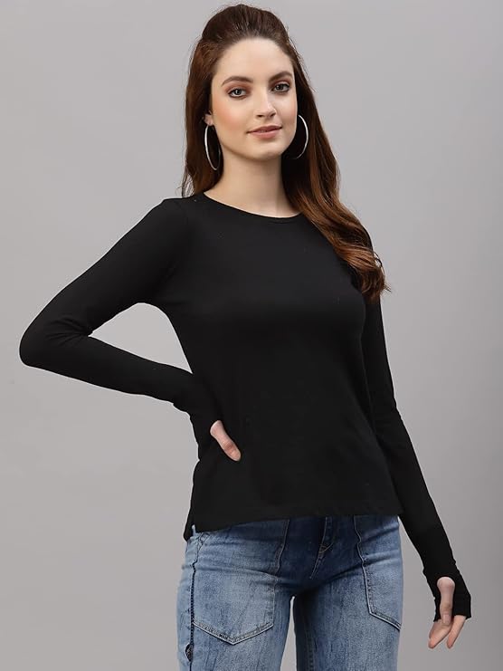 Full Sleeves Solid Thumbhole Top for Women