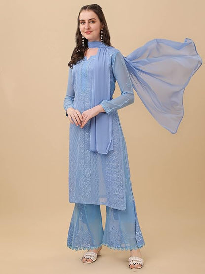 Women Georgette Maxi Kurta & Sharara with Dupatta