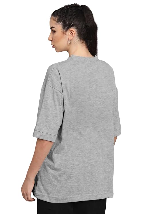 LEOTUDE Women Half Sleeve Oversized Tshirt Round Neck Longline Drop Shoulder