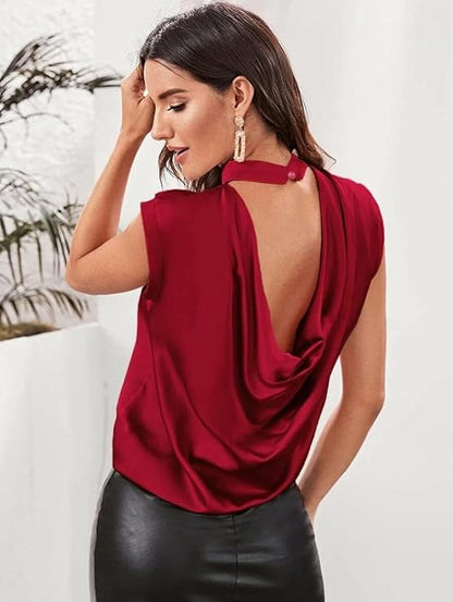 Womens Satin Sleeveless Solid Top