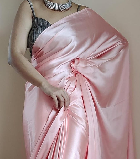 Women's Ready to Wear Satin Silk 1 Minute Pre Pleated Heavy Saree