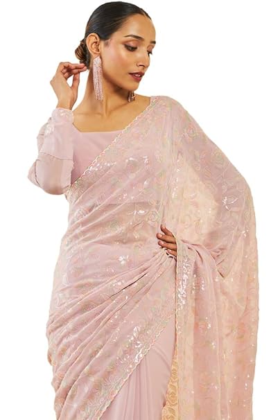 Women's Georgette Saree With Floral Embroidery And Sequance